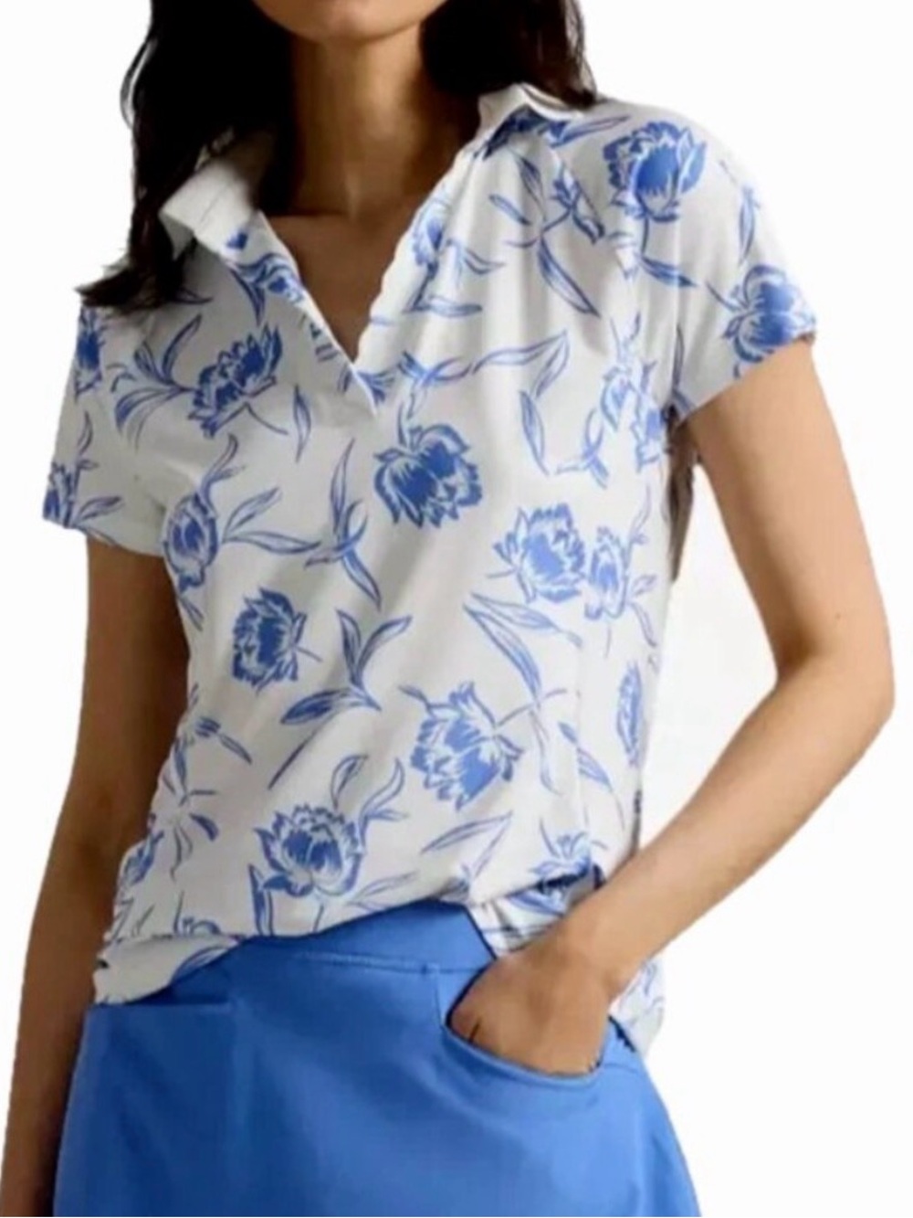 RLX Ralph Lauren Women's Airflow Floral Scallop Collar Polo. Size S. MSRP $115